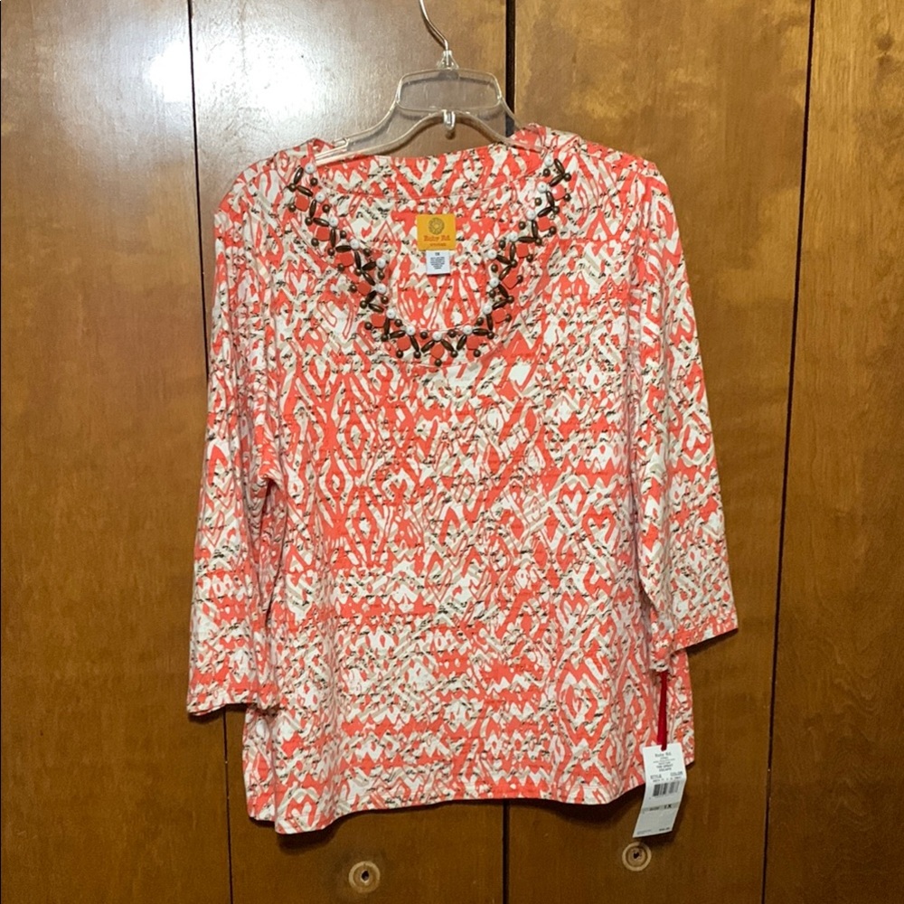 Ruby Rd. - Woman’s Orange Embellished 3/4 Sleeve Blouse (1X) NWT